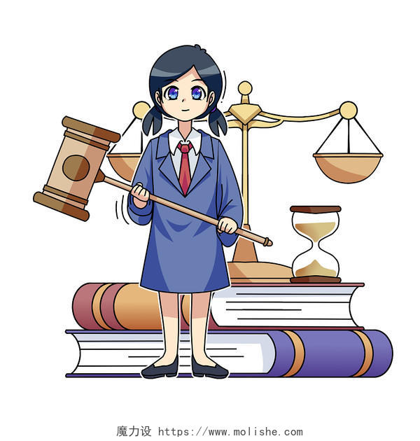原创手绘卡通法律人物天平小女孩司法法规公平正义PNG素材法律人物元素